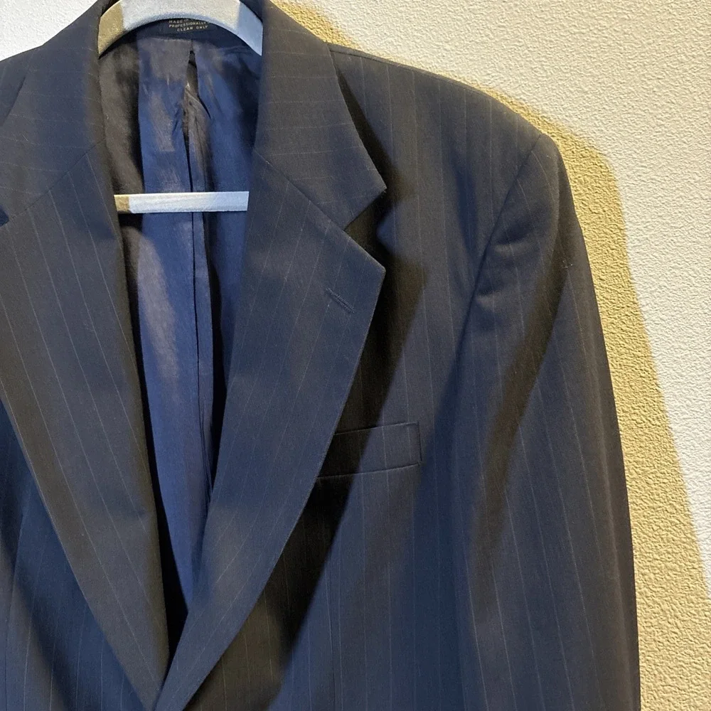 Barrington Blazer Mens 38 Short Black Pinstripe Two Buttons Wool Poly Blend